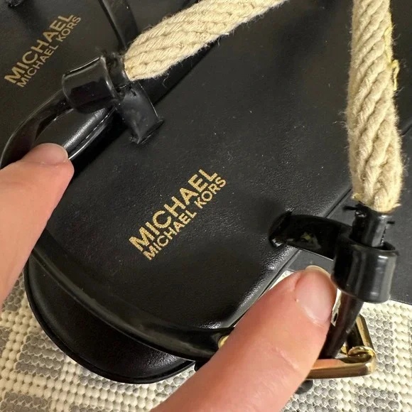 Michael Kors Holly Rope Black Sandals Size 8 M flat Comfy Summer New - Picture 5 of 7